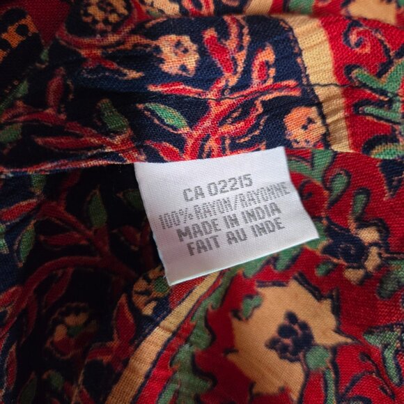 Vintage 90s Boho Maxi Granny Dress Size M Beaded Elephant Print Red Floral Rayon - Picture 11 of 11